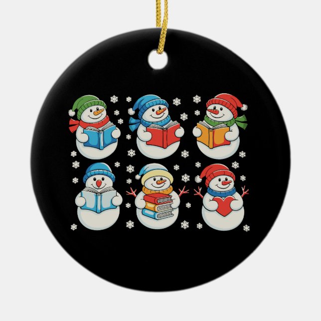 Christmas Reading Books Teacher Snowman Xmas Ceramic Ornament (Front)