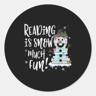 Christmas Reading Tee Snowman Book Tee Book Lover  Classic Round Sticker