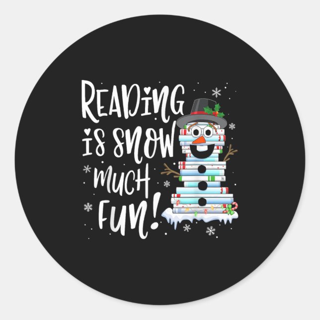 Christmas Reading Tee Snowman Book Tee Book Lover  Classic Round Sticker (Front)