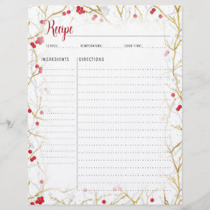 Christmas Recipe Binder Insert 8.5" x 11" Custom Letterhead