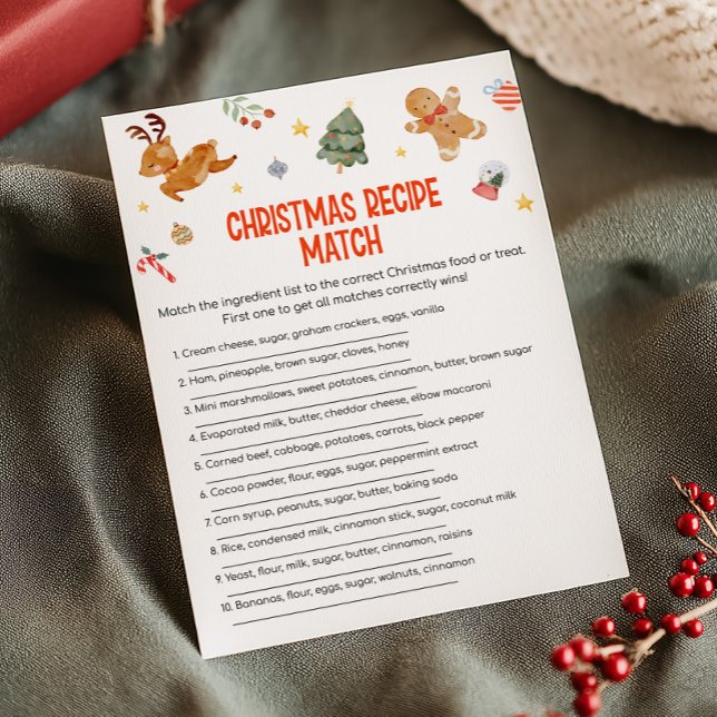 Christmas Recipe Match Game Holiday Card (Christmas Party Games )