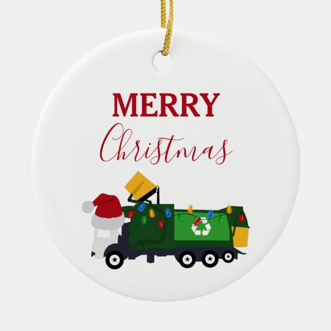 Christmas Recycling Garbage Truck  Ceramic Ornament (Front)