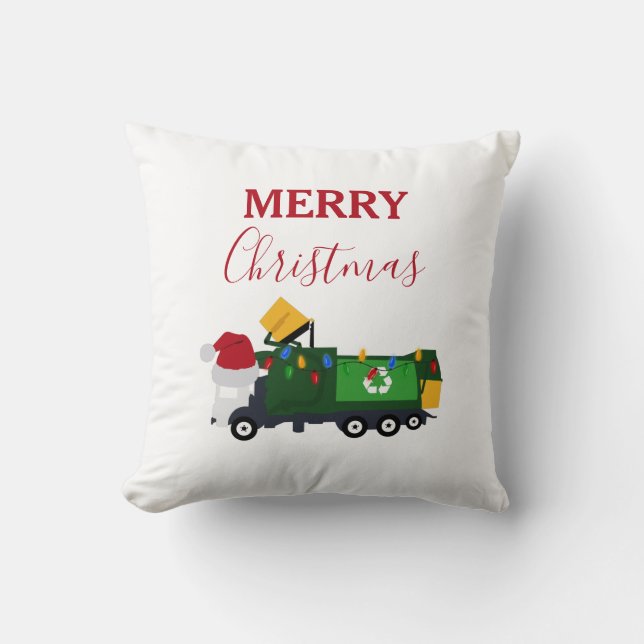 Christmas Recycling Garbage Truck   Cushion (Front)