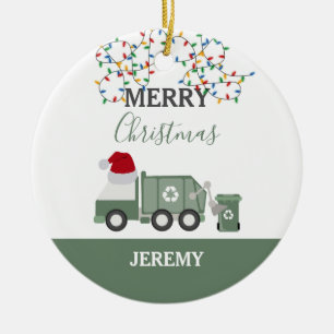 Christmas Recycling Garbage Truck Custom Ceramic Ornament