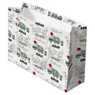 Christmas Recycling Garbage Truck Custom Name  Large Gift Bag