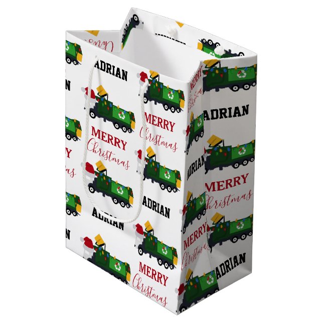 Christmas Recycling Garbage Truck Custom Name  Medium Gift Bag (Front Angled)