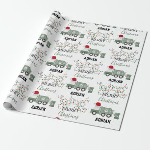 Christmas Recycling Garbage Truck Custom Name  Wrapping Paper