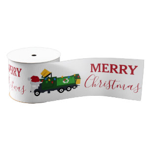 Christmas Recycling Garbage Truck Grosgrain Ribbon