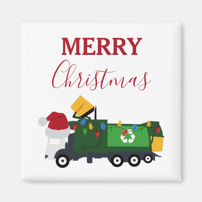 Christmas Recycling Garbage Truck  Magnet (Front)