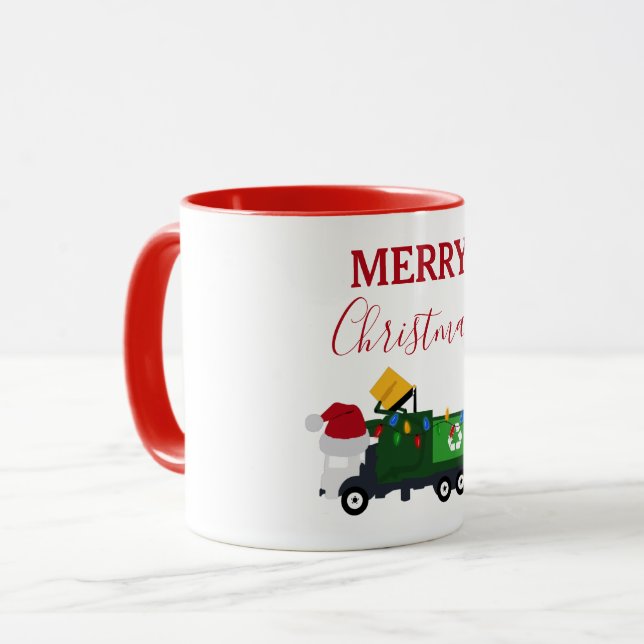 Christmas Recycling Garbage Truck Mug (Front Left)
