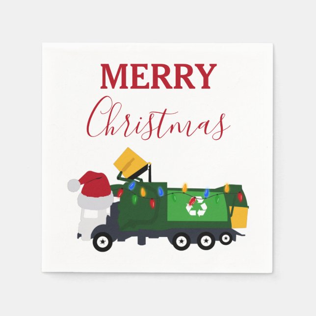 Christmas Recycling Garbage Truck  Napkin (Front)