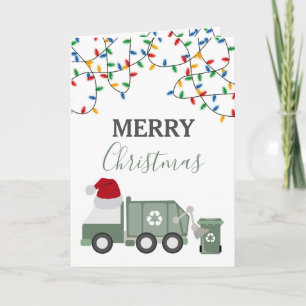 Christmas Recycling Garbage Truck Santa Hat Holiday Card