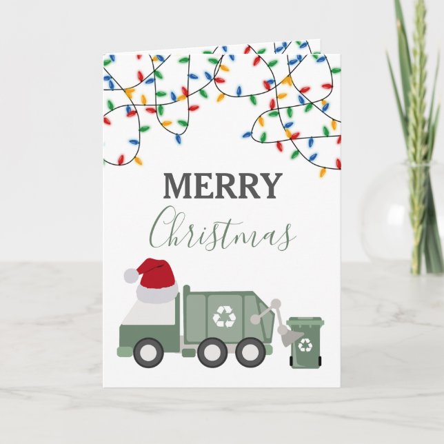 Christmas Recycling Garbage Truck Santa Hat Holiday Card (Front)