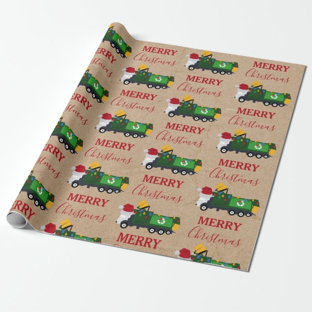 Christmas Recycling Garbage Truck  Wrapping Paper (Unrolled)