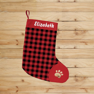 Christmas Red and Black Buffalo Plaid Custom Name Small Christmas Stocking