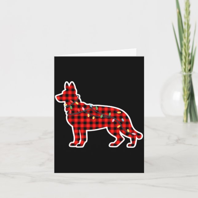 Christmas Red And Black Buffalo Plaid German Sheph Card (Front)