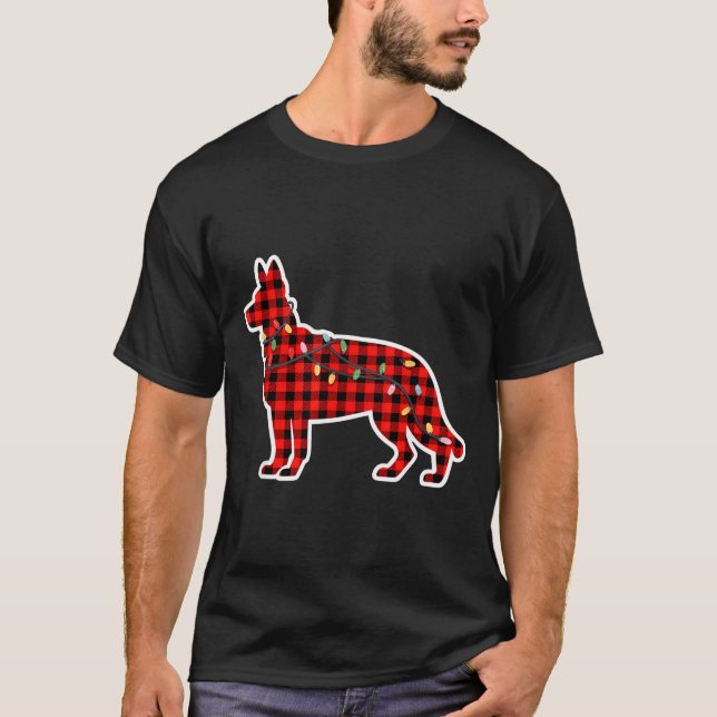 Christmas Red And Black Buffalo Plaid German Sheph T-Shirt (Front)
