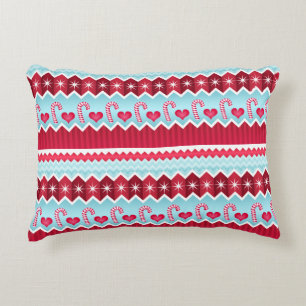 Christmas Red And Blue Chevron Stripes Pattern Decorative Cushion