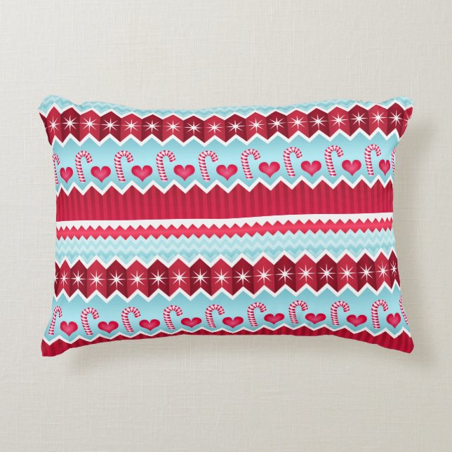 Christmas Red And Blue Chevron Stripes Pattern Decorative Cushion (Front)