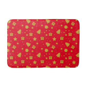 Christmas red and gold holiday pattern bath mat