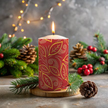 Christmas Red and Gold Illustrated Leaves Pattern