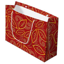 Christmas Red and Gold Illustrated Leaves Pattern