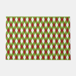 Christmas Red and Green Argyle Harlequin Pattern Doormat