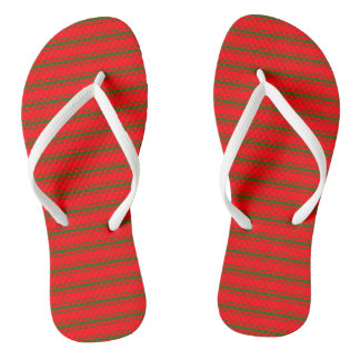 Christmas Red and Green Bedding Stripes Thongs