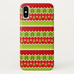 Christmas Red And Green Chevron Stripes Pattern iPhone X Case