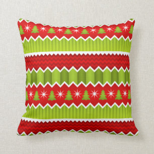 Christmas  Red And Green Chevron Stripes Pattern Cushion