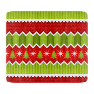 Christmas Red And Green Chevron Stripes Pattern Cutting Board