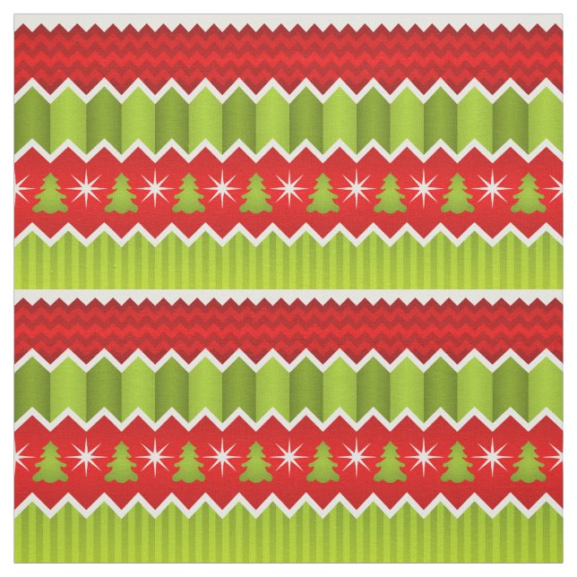 Christmas Red And Green Chevron Stripes Pattern Fabric (Swatch)