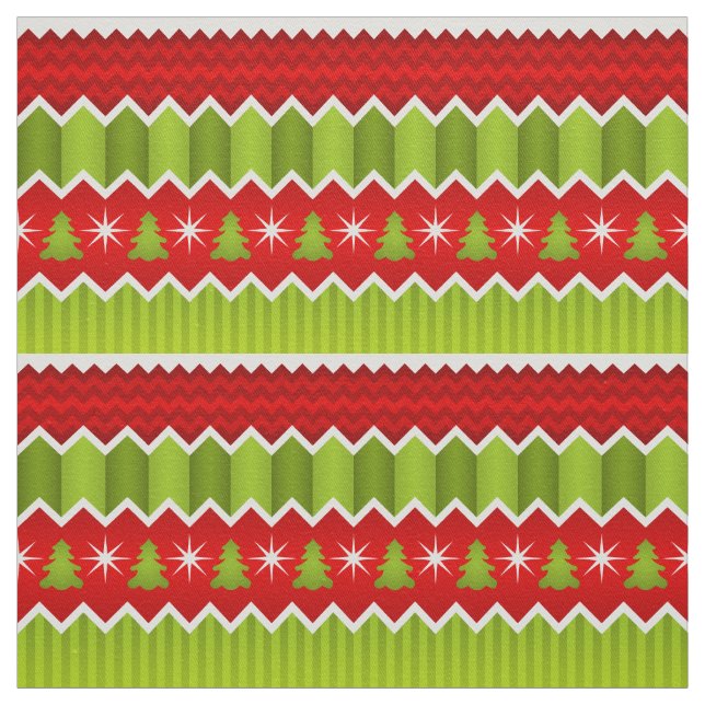 Christmas Red And Green Chevron Stripes Pattern Fabric (Swatch)