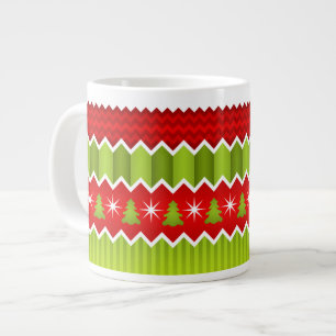 Christmas Red And Green Chevron Stripes Pattern Large Coffee Mug