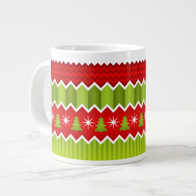 Christmas Red And Green Chevron Stripes Pattern Large Coffee Mug (Front Left)
