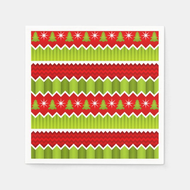 Christmas Red And Green Chevron Stripes Pattern Napkin (Front)