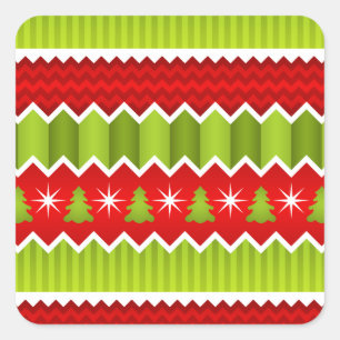 Christmas Red And Green Chevron Stripes Pattern Square Sticker