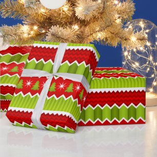 Christmas Red And Green Chevron Stripes Pattern Wrapping Paper