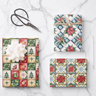 Christmas Red and Green Classic Patchwork Pattern  Wrapping Paper Sheet