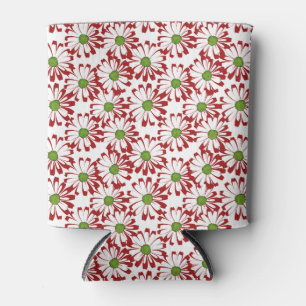 Christmas Red and Green Daisy Floral Pattern Can Cooler