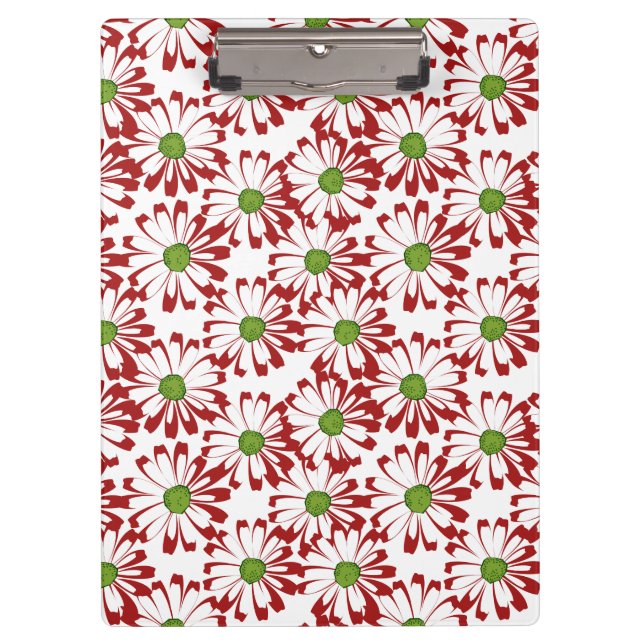 Christmas Red and Green Daisy Floral Pattern Clipboard (Front)