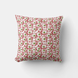 Christmas Red and Green Daisy Floral Pattern Cushion