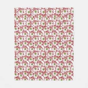 Christmas Red and Green Daisy Floral Pattern Fleece Blanket