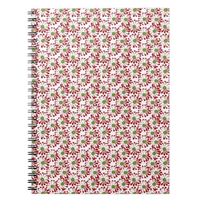 Christmas Red and Green Daisy Floral Pattern  Notebook (Front)