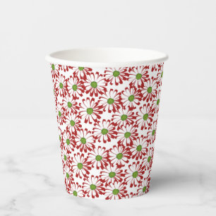 Christmas Red and Green Daisy Floral Pattern Paper Cups