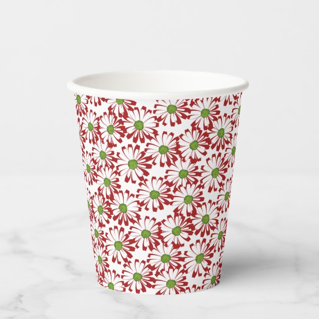 Christmas Red and Green Daisy Floral Pattern Paper Cups (Front)
