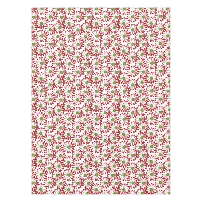 Christmas Red and Green Daisy Floral Pattern Tablecloth (Front)