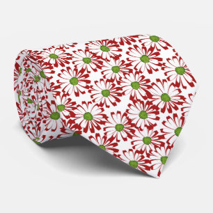 Christmas Red and Green Daisy Floral Pattern Tie