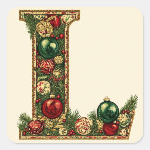 Christmas Red and Green Letter L Square Sticker