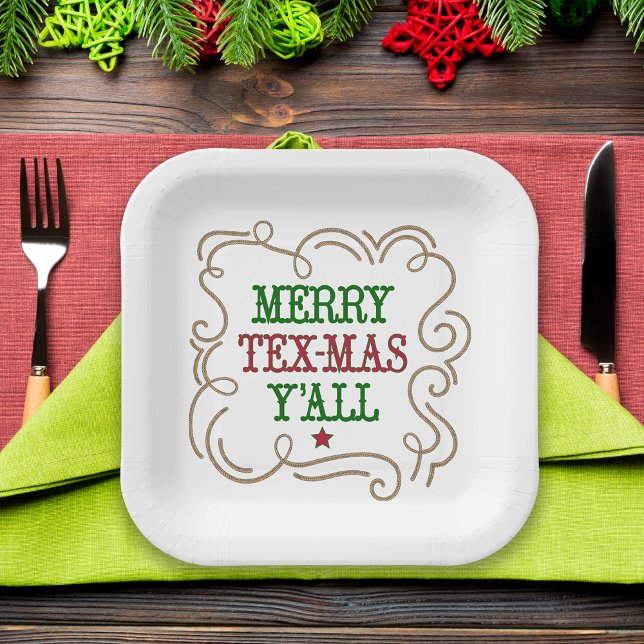 Christmas Red and Green Merry Tex-Mas Y'all Paper Plate (Creator Uploaded)